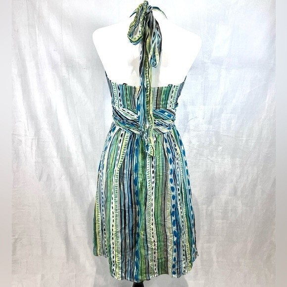 Donna Ricco gorgeous Silk abstract print ruched halter dress size 6 - Picture 3 of 5